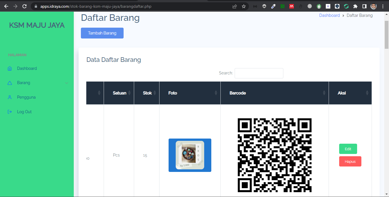 Aplikasi QRCode Stok Barang KSM Maju Jaya